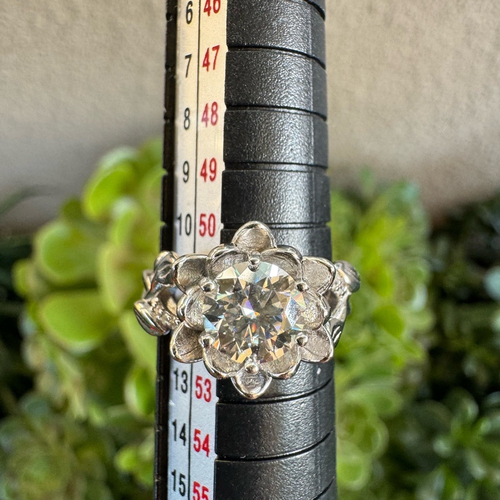 SOLD. Solitaire Moissanite Floral Ring 1.2 ct in 925 Sterling Silver